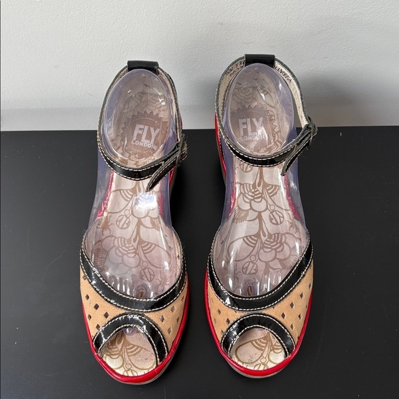 Fly London Ydel sandal open toe leather perforated platform wedge US7.5 EU38 - Picture 4 of 11